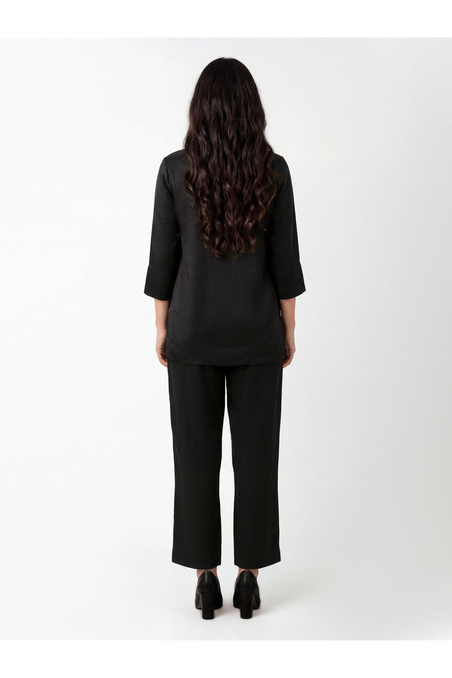 Midnight Silk 2-Piece Co-ord | Beaded Round Neck
