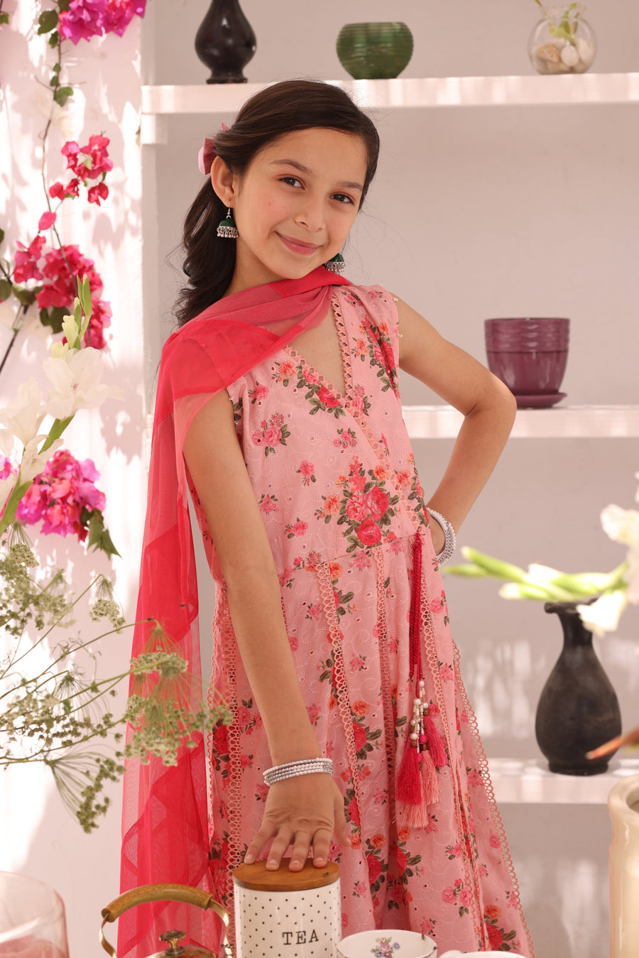 Girls’ Candlelight Peach Floral Chikankari Lawn 3-Piece Kalidaar Suit