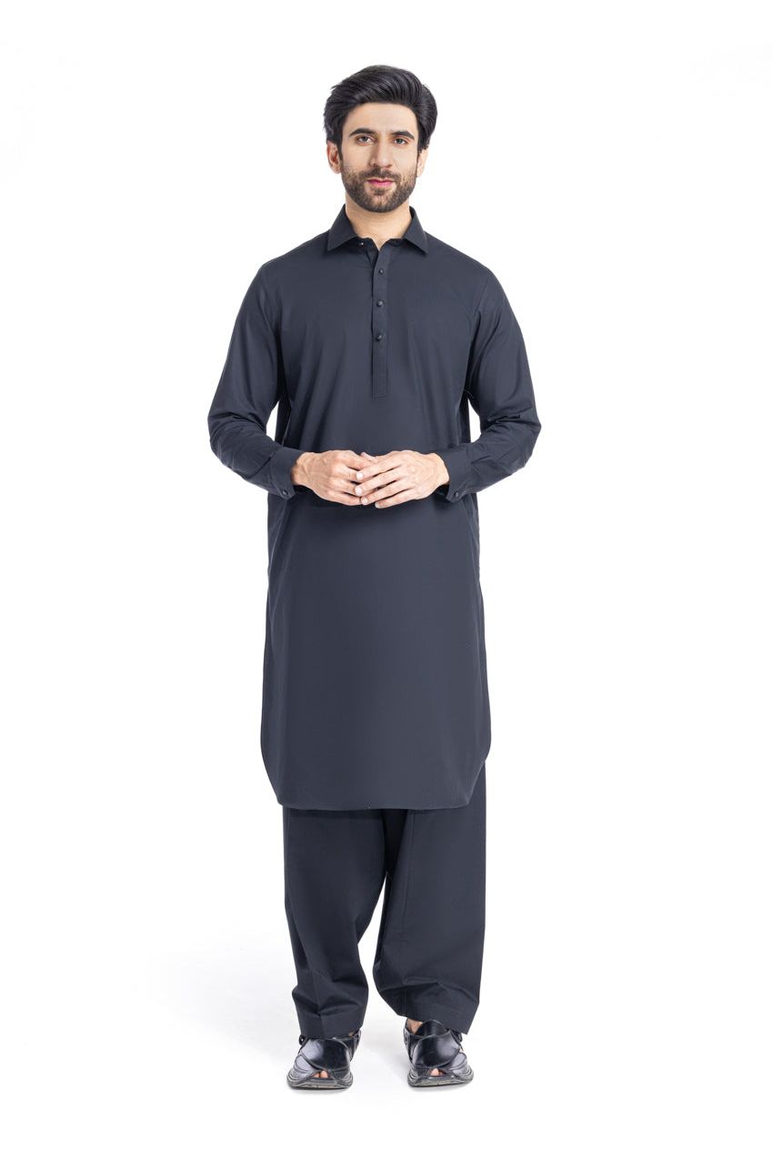 Midnight Navy Cotton 2-Piece Salwar Kameez | Polo Collar - Pehnaawaa