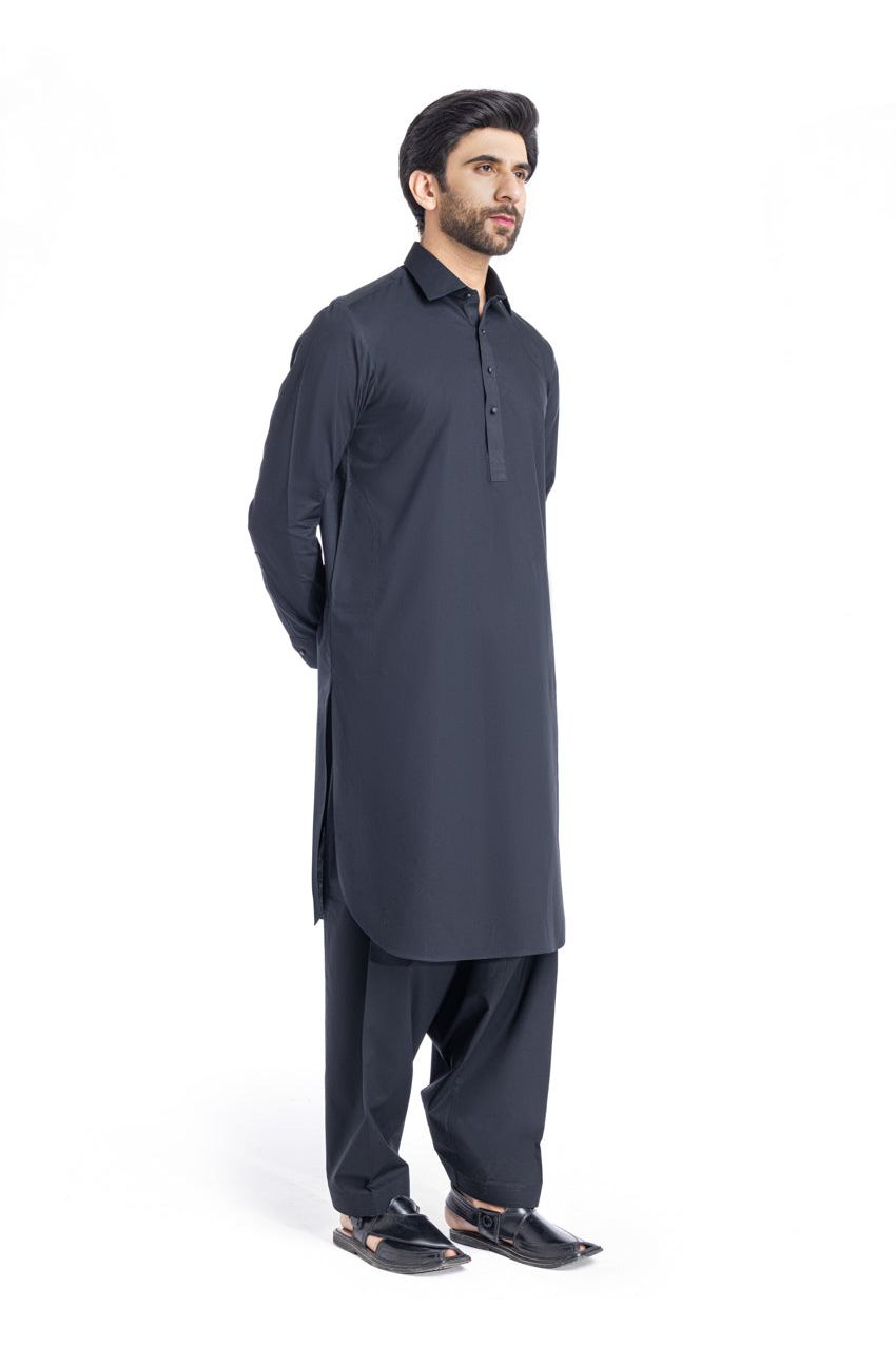 Midnight Navy Cotton 2-Piece Salwar Kameez | Polo Collar - Pehnaawaa