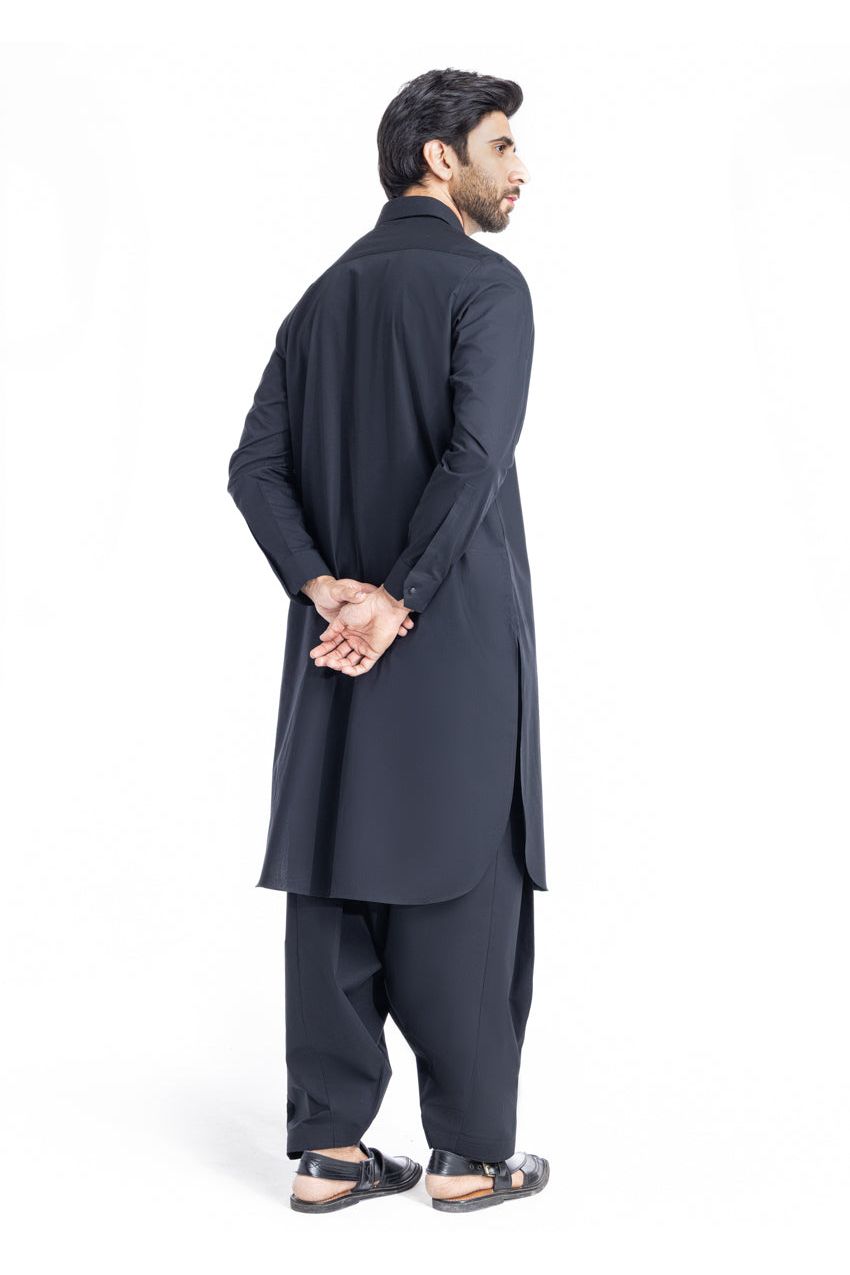 Midnight Navy Cotton 2-Piece Salwar Kameez | Polo Collar - Pehnaawaa
