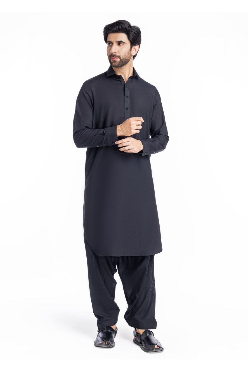 Midnight Navy Silk 2-Piece Salwar Suit | Tailored Kurta