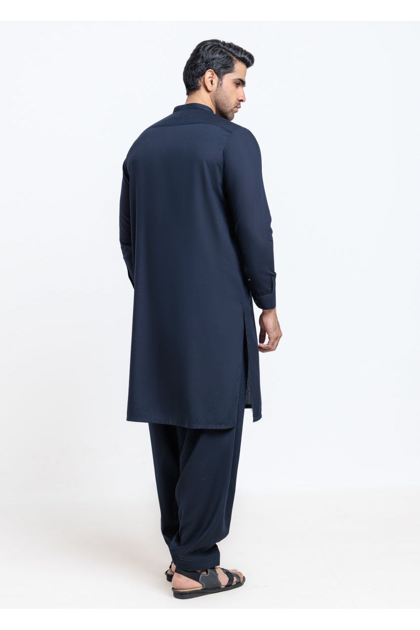 Midnight Navy Cotton 2-Piece Kurta | Embroidered Placket - Pehnaawaa