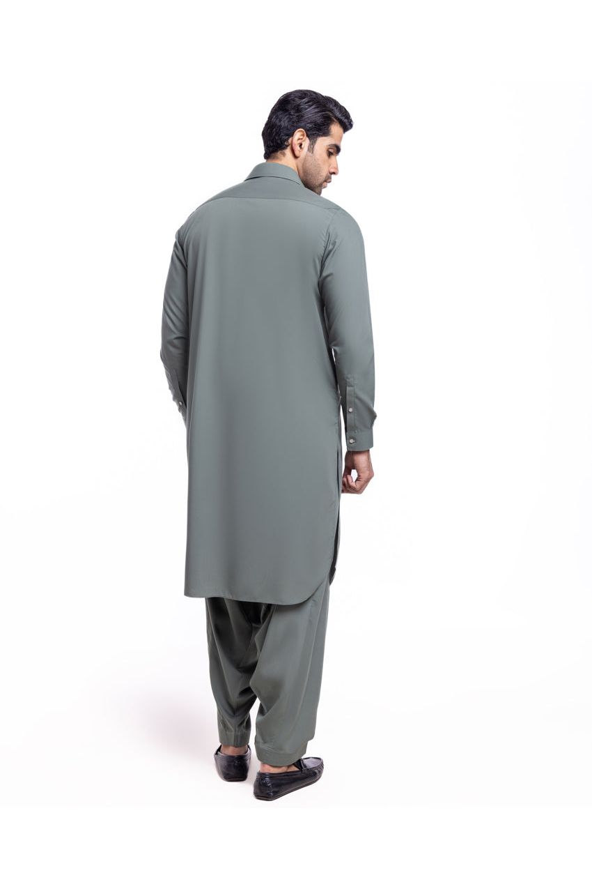 Sage Silk Blend 2-Piece Kurta Suit | Clean Collar Formal