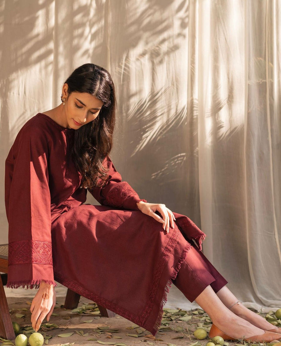 Deep Maroon – Luxury Embroidered Suit for Women