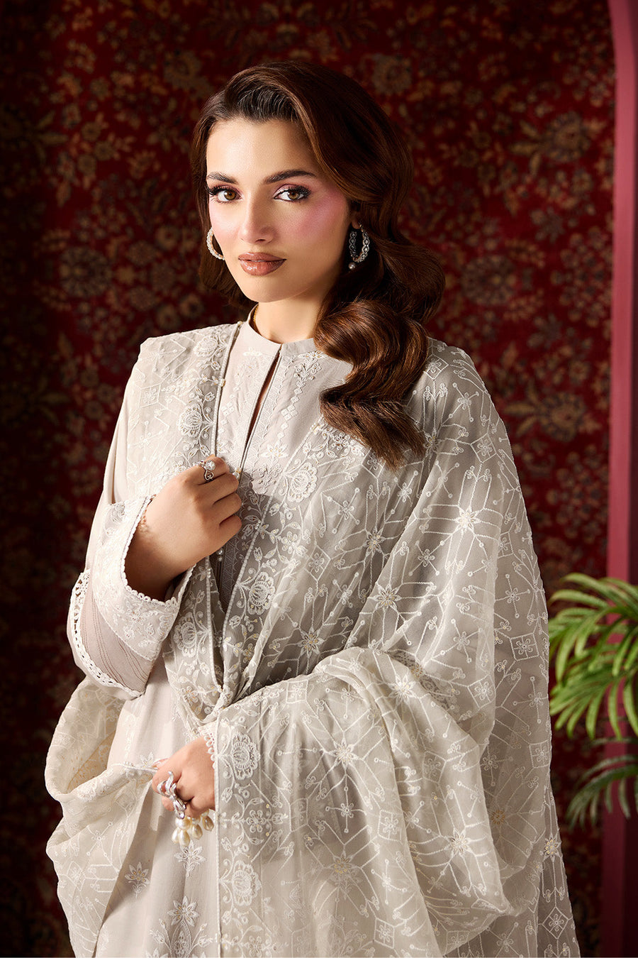 Sage Harmony – Embroidered Taupe Grey Lawn 3-Piece Festive Suit - Pehnaawaa