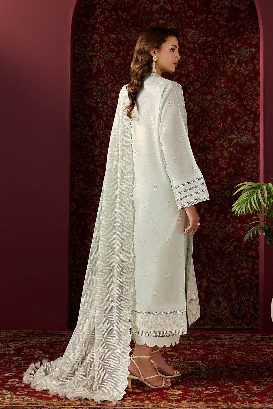 Mint Serenade – Embroidered Ice Green Lawn 3-Piece Festive Suit - Pehnaawaa