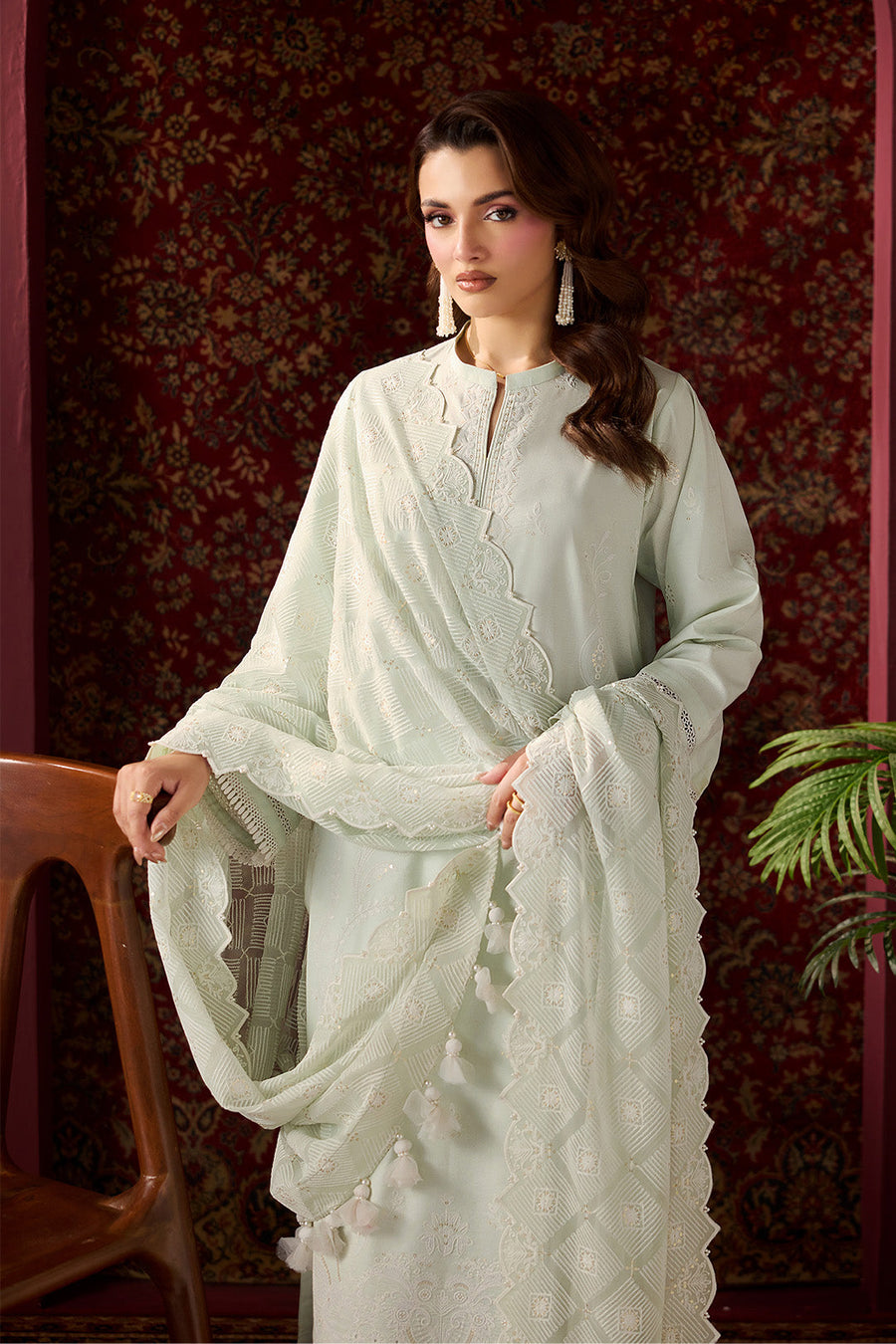Mint Serenade – Embroidered Ice Green Lawn 3-Piece Festive Suit - Pehnaawaa