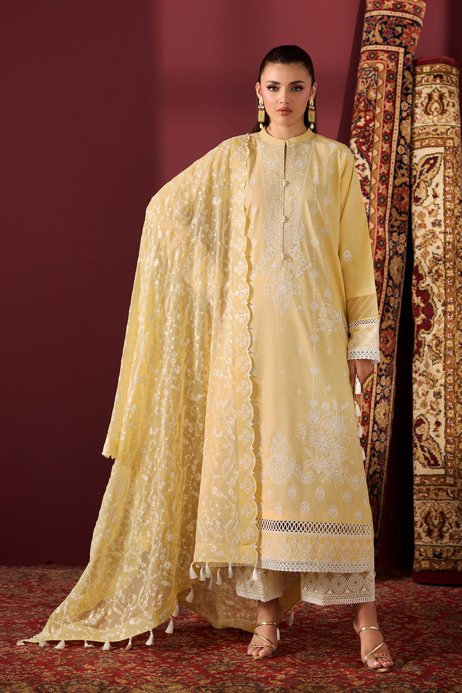 Saffron Breeze – Embroidered Pastel Yellow Lawn 3-Piece Festive Suit - Pehnaawaa
