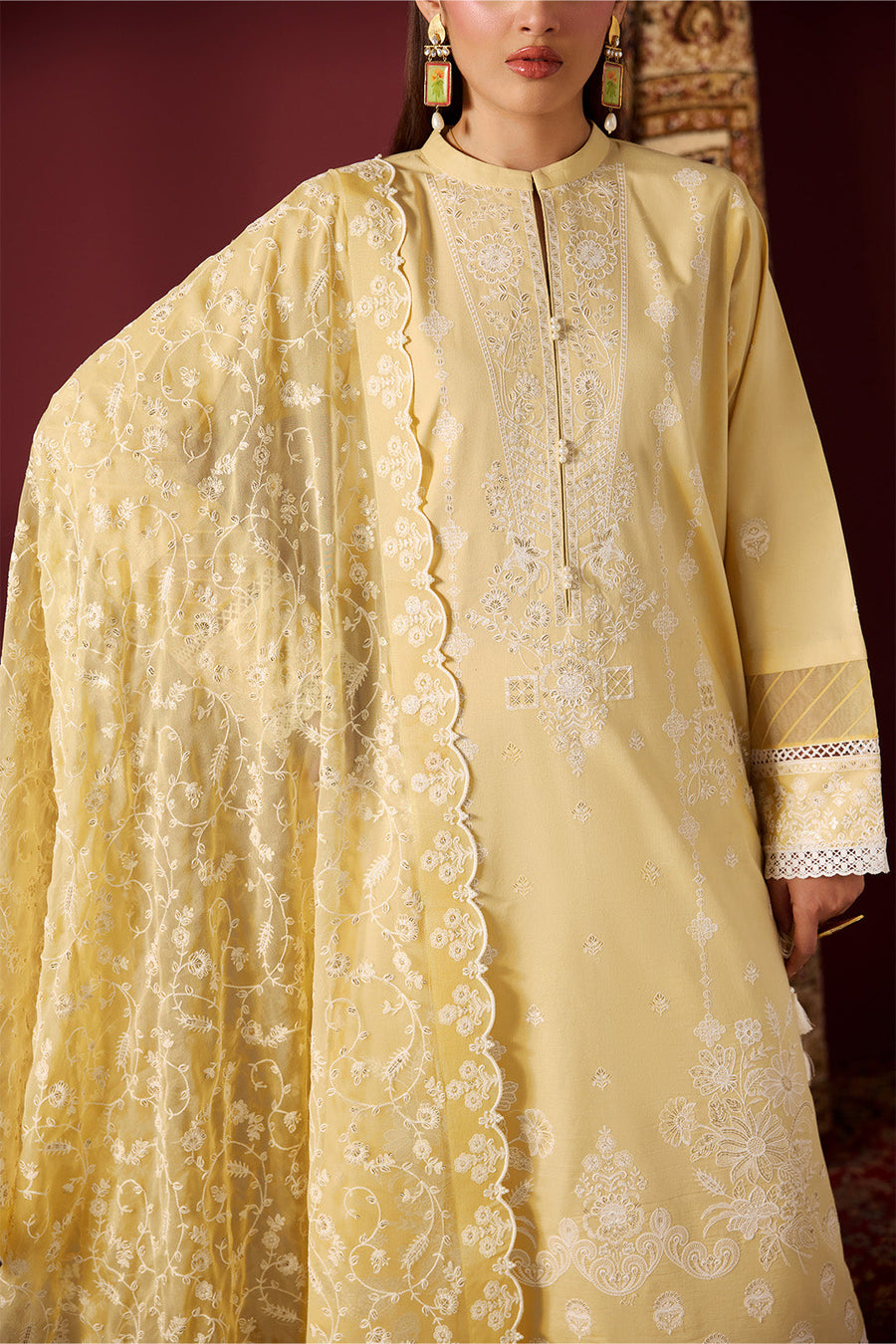 Saffron Breeze – Embroidered Pastel Yellow Lawn 3-Piece Festive Suit - Pehnaawaa