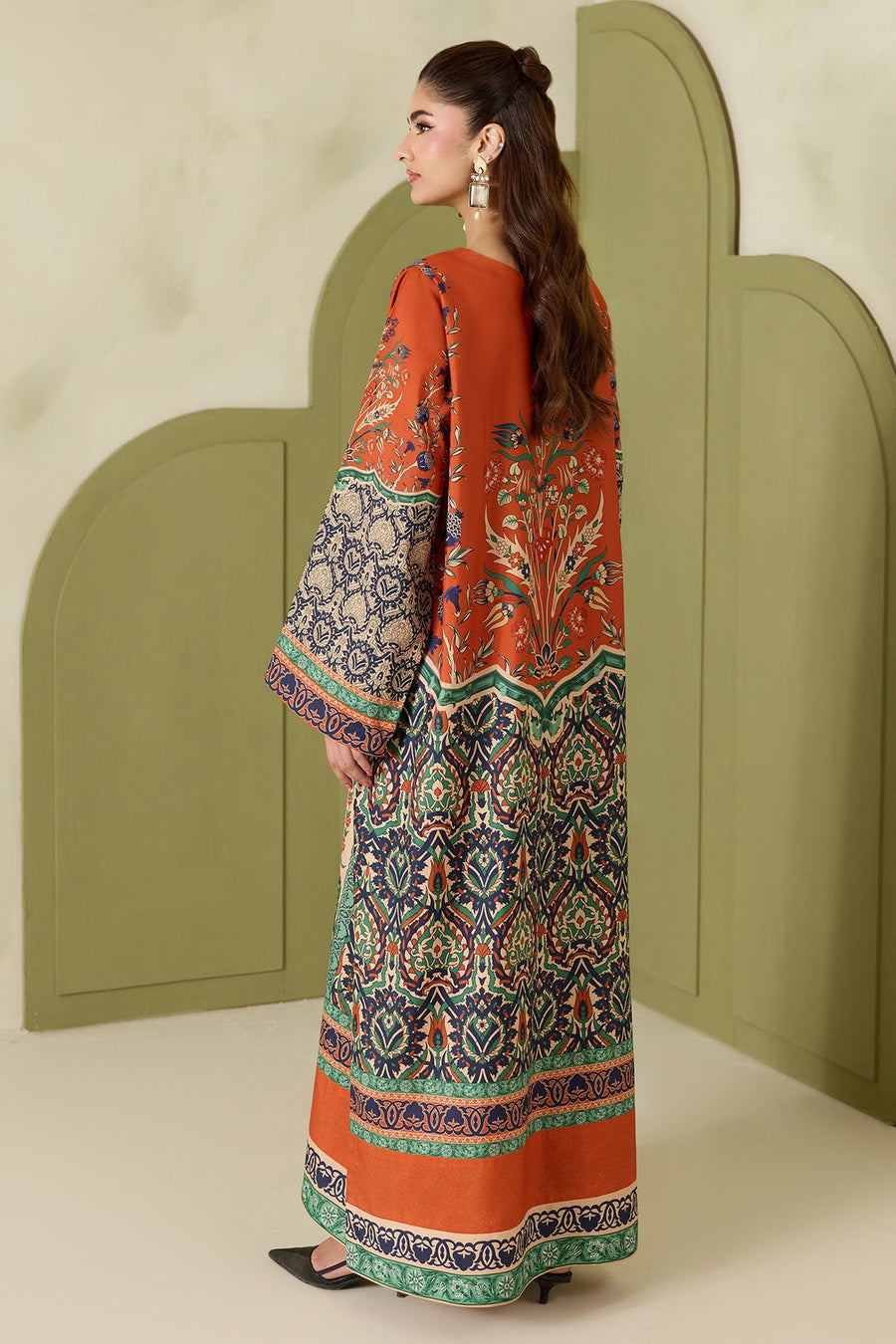 Rust Orange Multicolour Printed Poly Lawn Co-Ord Set with Wide-Leg Trousers