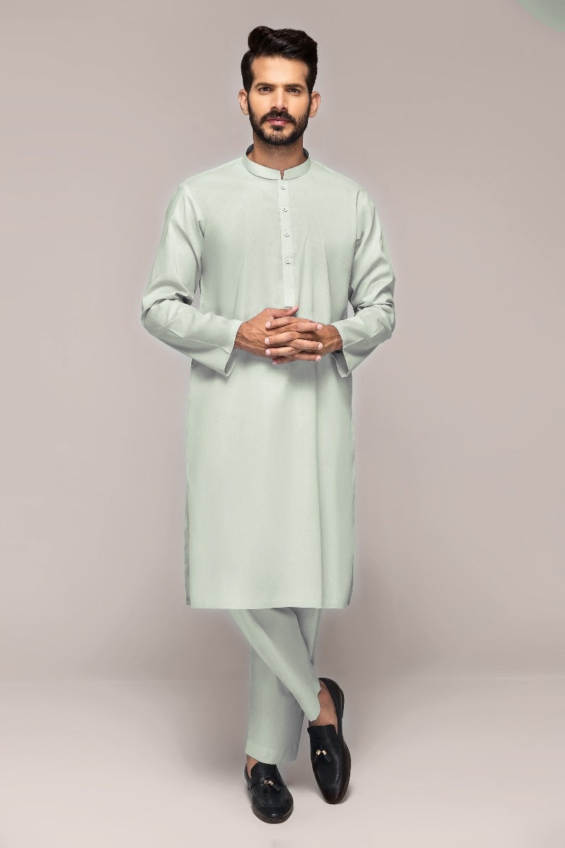 Sage Green Cotton 2-Piece Kurta | Mandarin Collar - Pehnaawaa