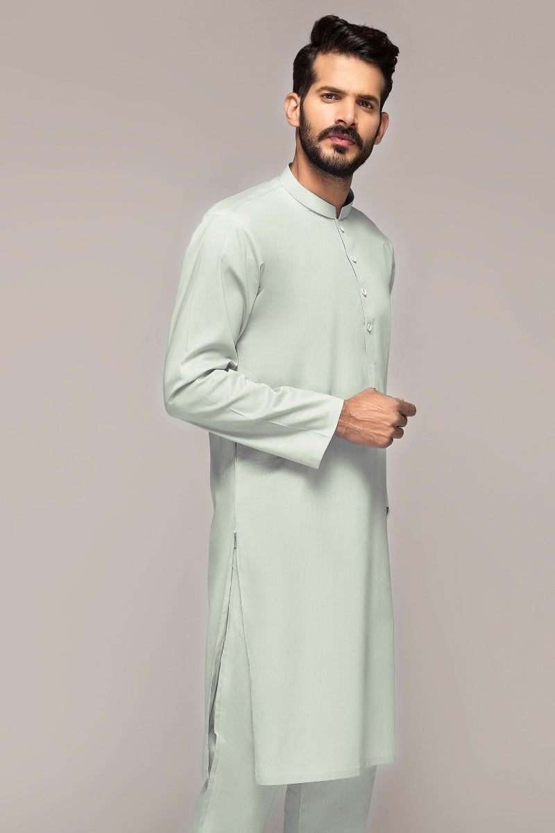 Sage Green Cotton 2-Piece Kurta | Mandarin Collar - Pehnaawaa