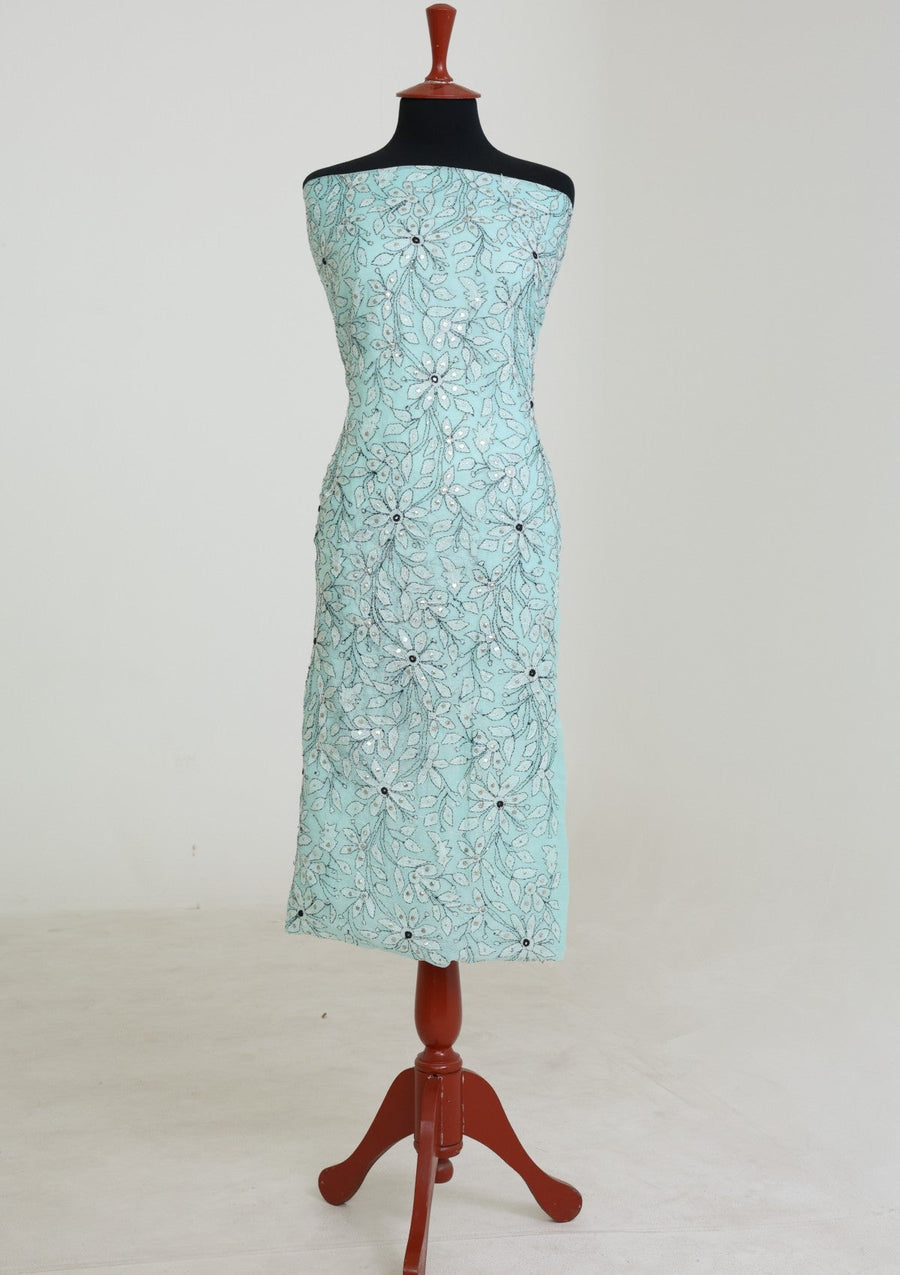 Sea Green Chikankari & Mukesh Work Net Suit with Dupatta