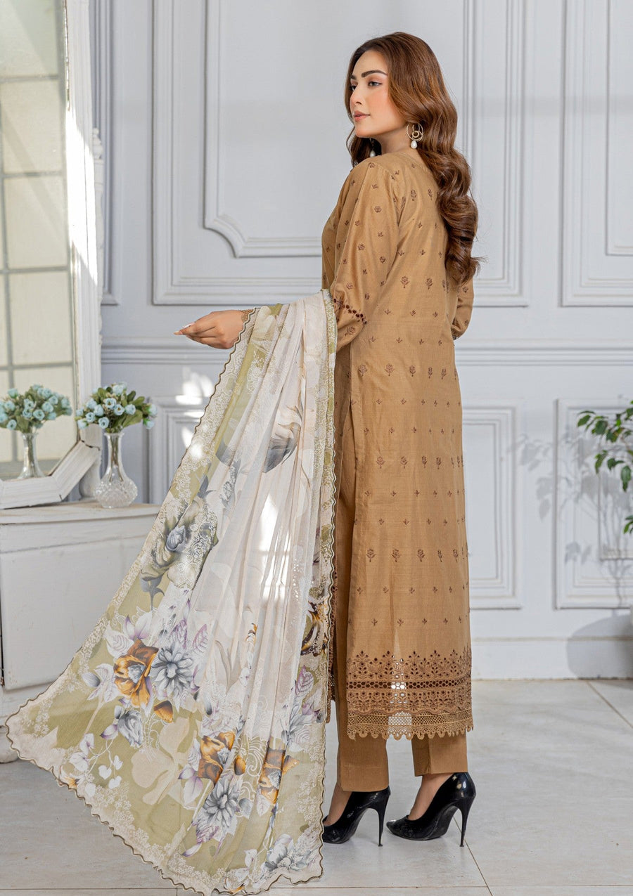 Brown Premium Chikankari Pima Lawn Suit with Bamber Chiffon Dupatta - Pehnaawaa