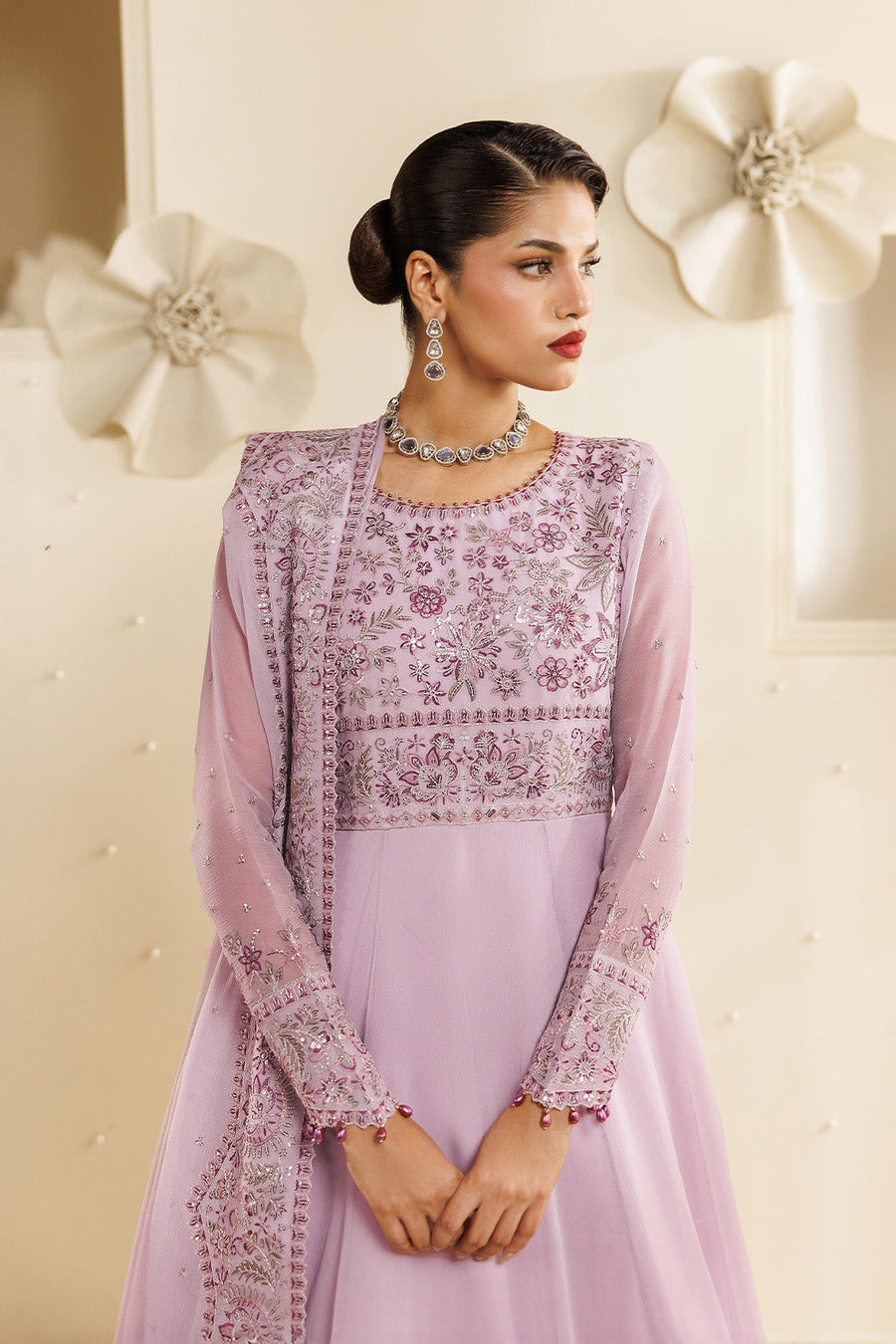 Feather Embroidered Chiffon 3-Piece Formal Suit