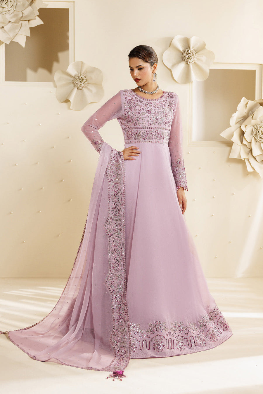 Feather Embroidered Chiffon 3-Piece Formal Suit