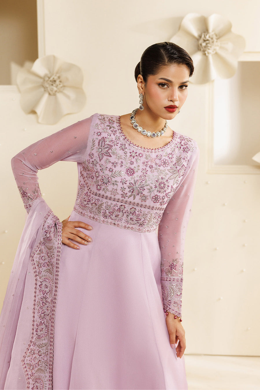 Feather Embroidered Chiffon 3-Piece Formal Suit