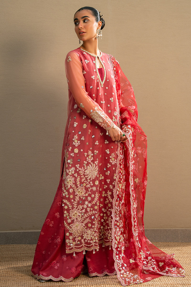 CRIMSON FIRE-3PC ORGANZA EMBROIDERED PRET - Pehnaawaa