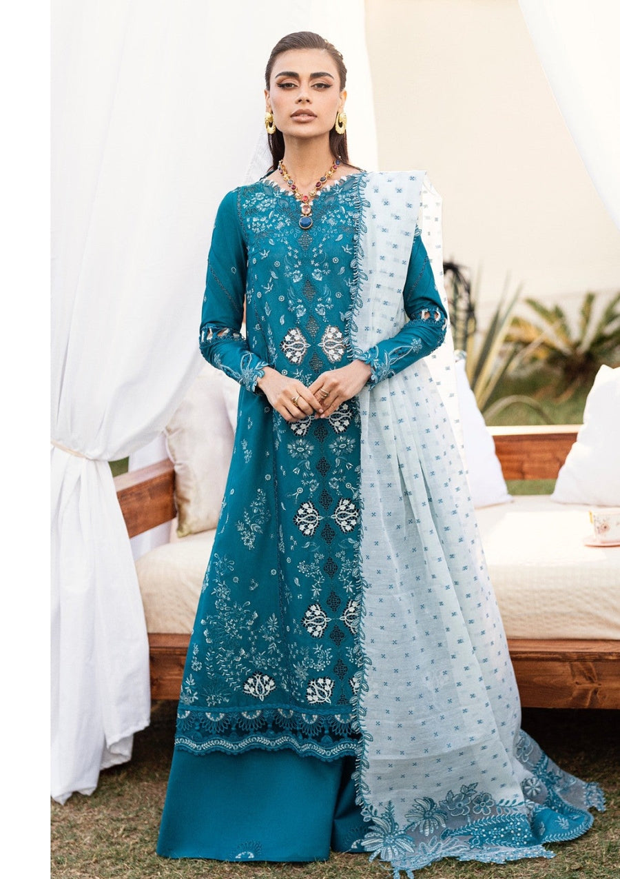 Alyana Teal Chikankari Lawn Suit with Jacquard Weaved Dupatta - Pehnaawaa