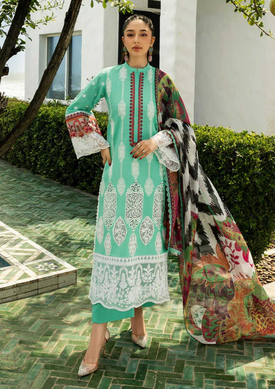 Mint Green Chikankari Lawn Suit with Digital Printed Net Dupatta - Pehnaawaa