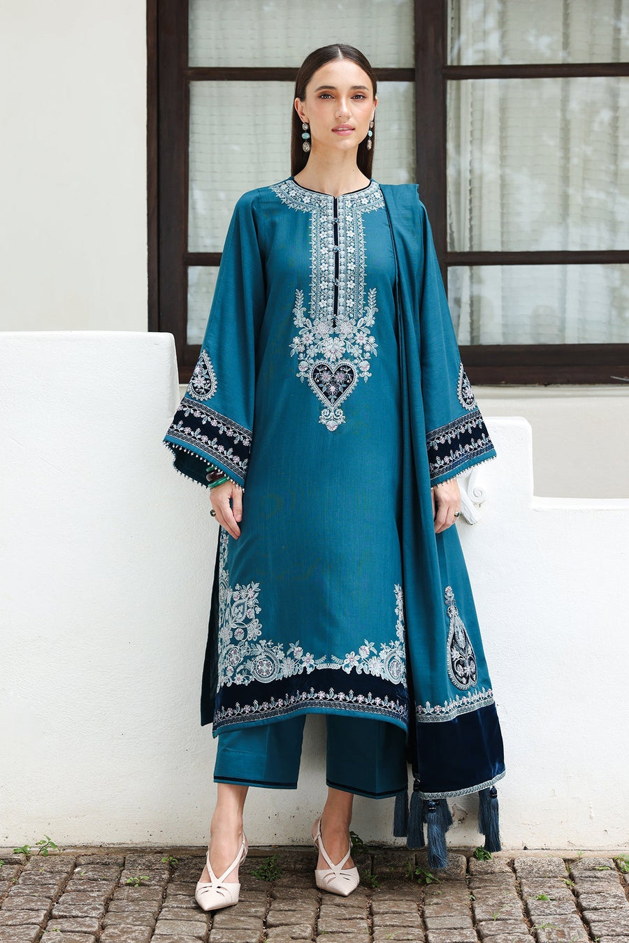 Embroidered Khaddar 3-Piece Pret Suit with Shawl