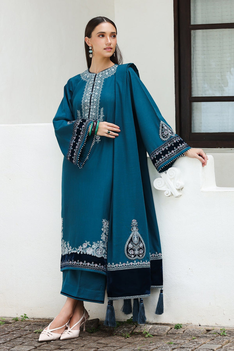 Embroidered Khaddar 3-Piece Pret Suit with Shawl
