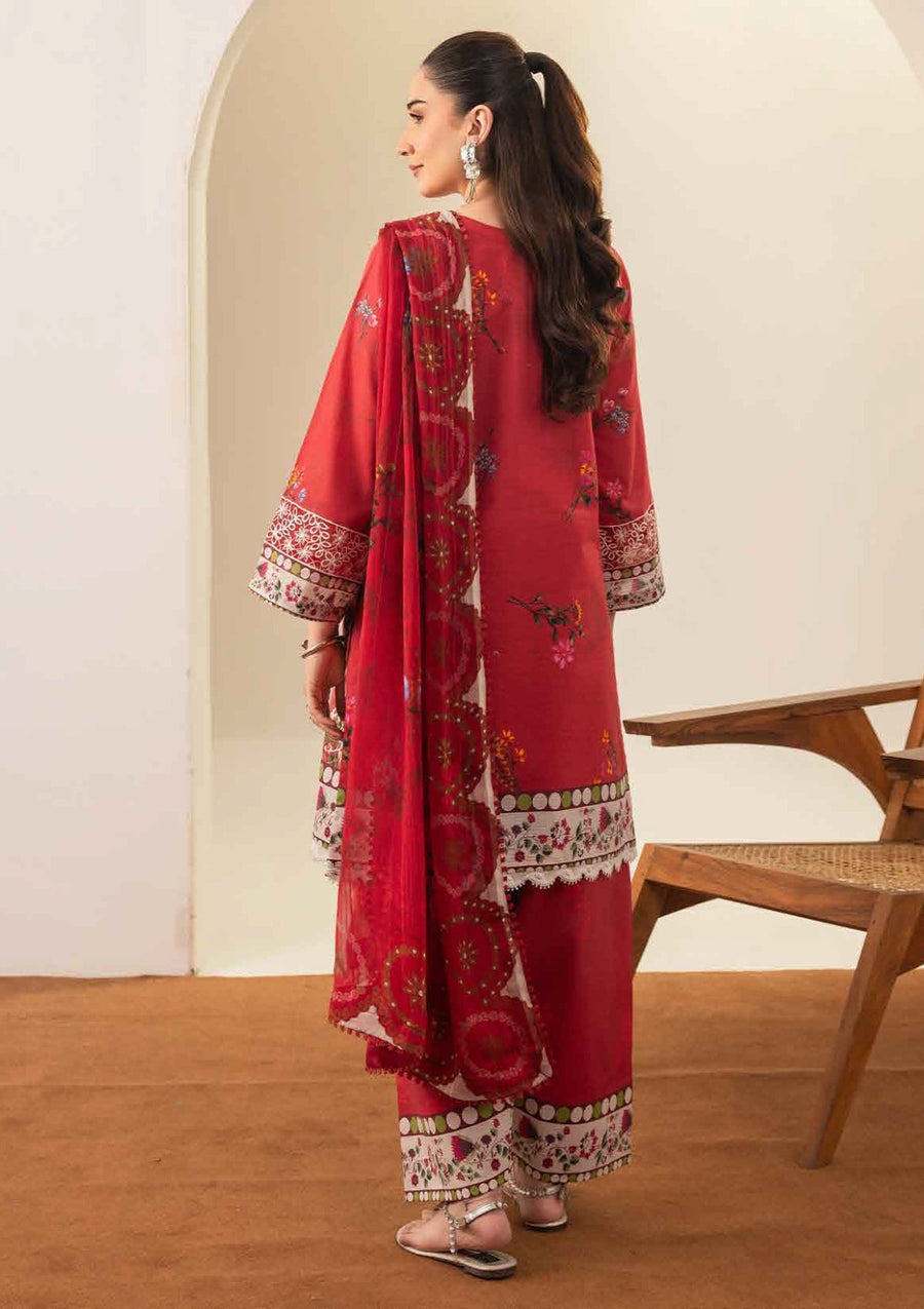Crimson Red Chikankari Dobby Lawn Suit with Printed Chiffon Dupatta - Pehnaawaa