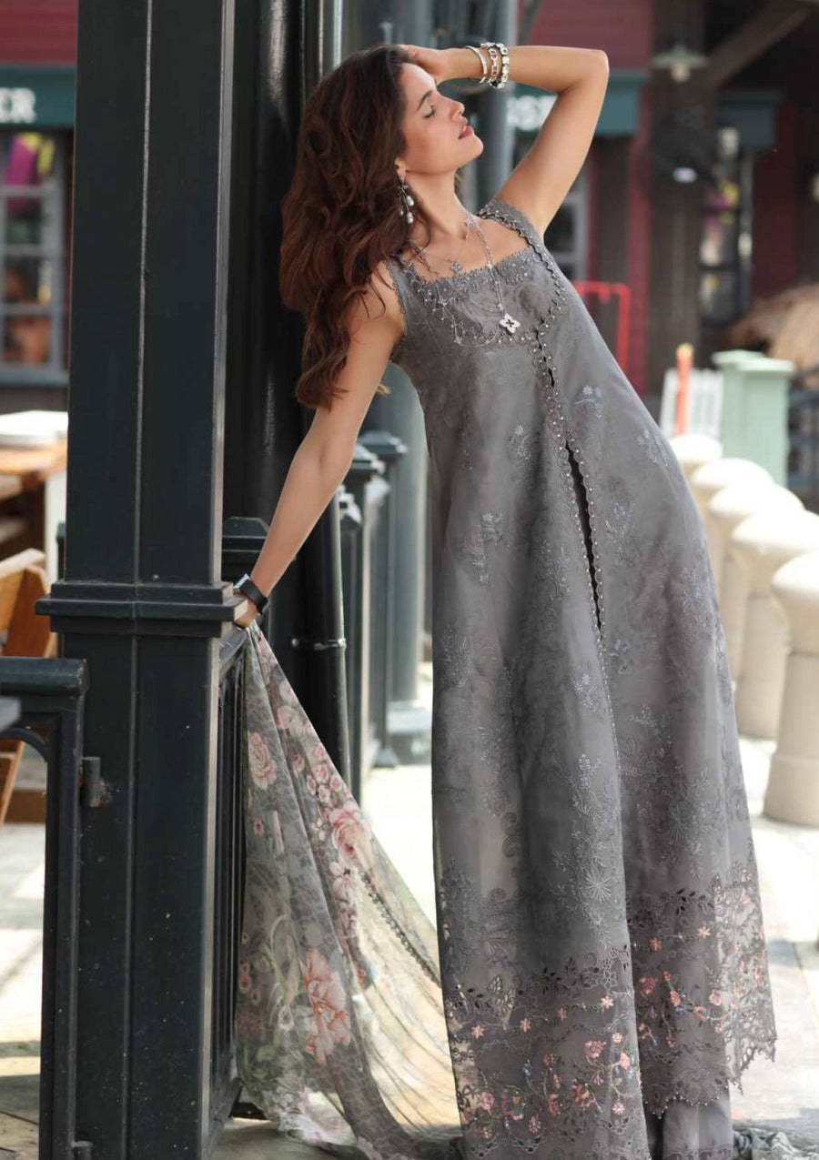 Charcoal Grey Luxe Chikankari Lawn Suit with Printed Chiffon Dupatta - Pehnaawaa