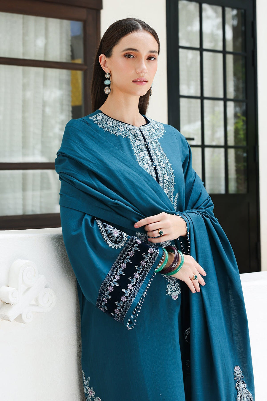 Embroidered Khaddar 3-Piece Pret Suit with Shawl