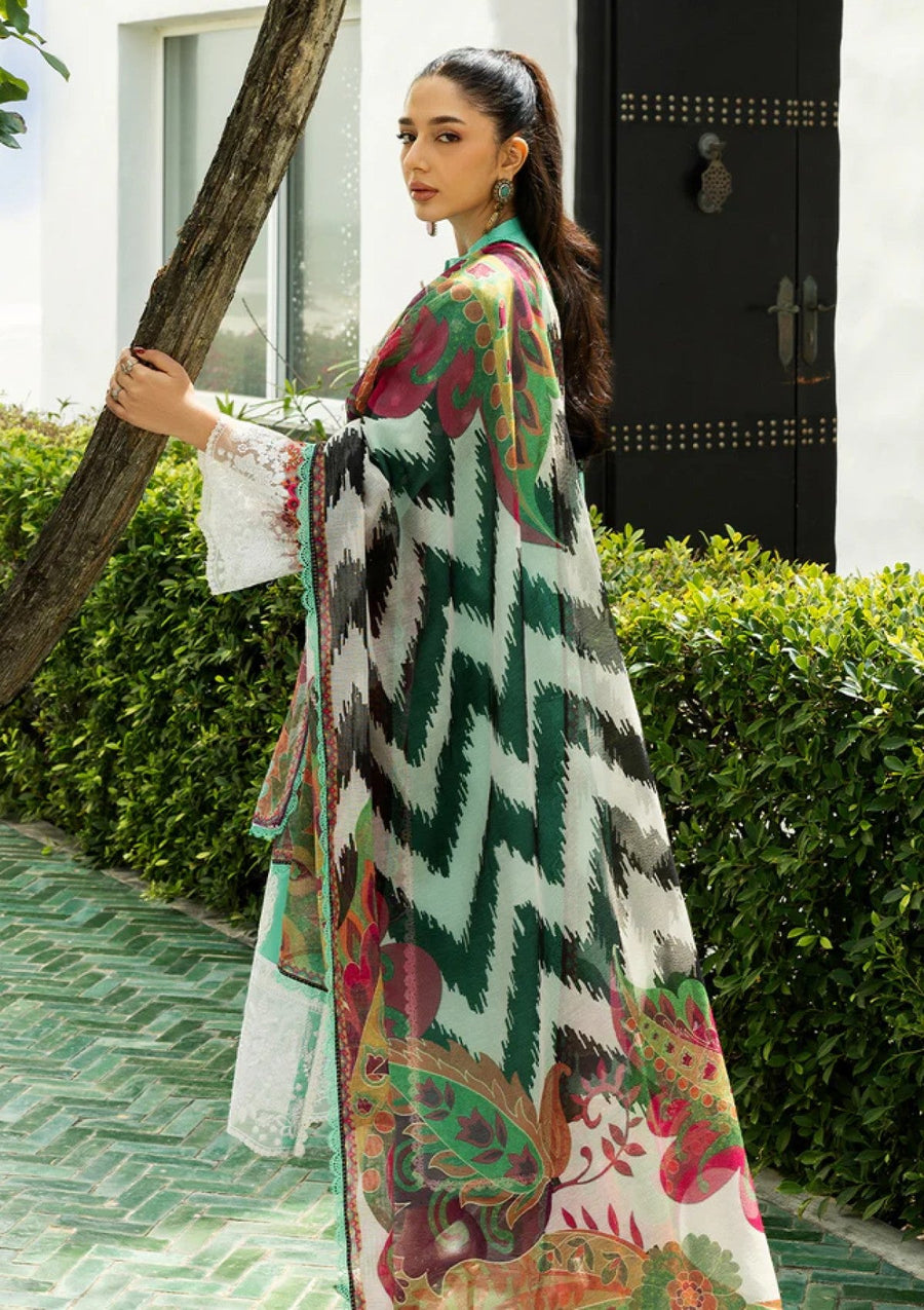 Mint Green Chikankari Lawn Suit with Digital Printed Net Dupatta - Pehnaawaa