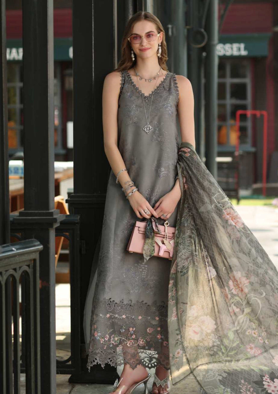 Charcoal Grey Luxe Chikankari Lawn Suit with Printed Chiffon Dupatta - Pehnaawaa