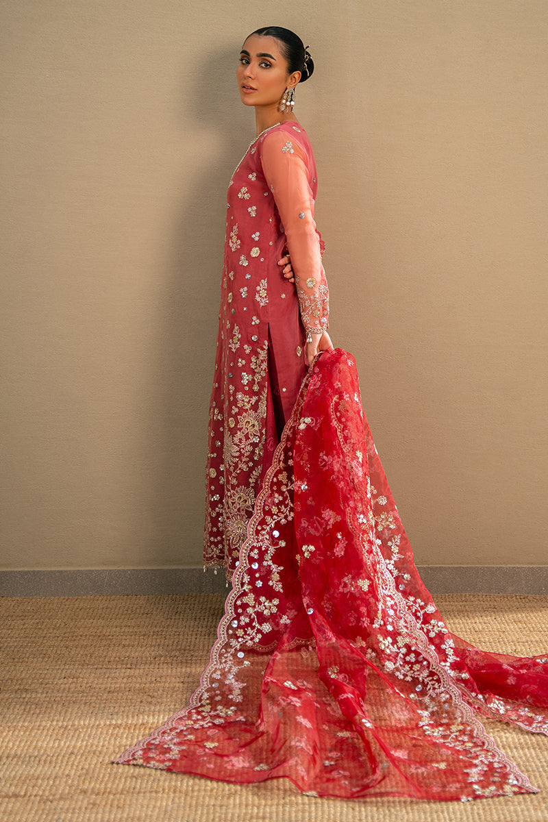 CRIMSON FIRE-3PC ORGANZA EMBROIDERED PRET - Pehnaawaa
