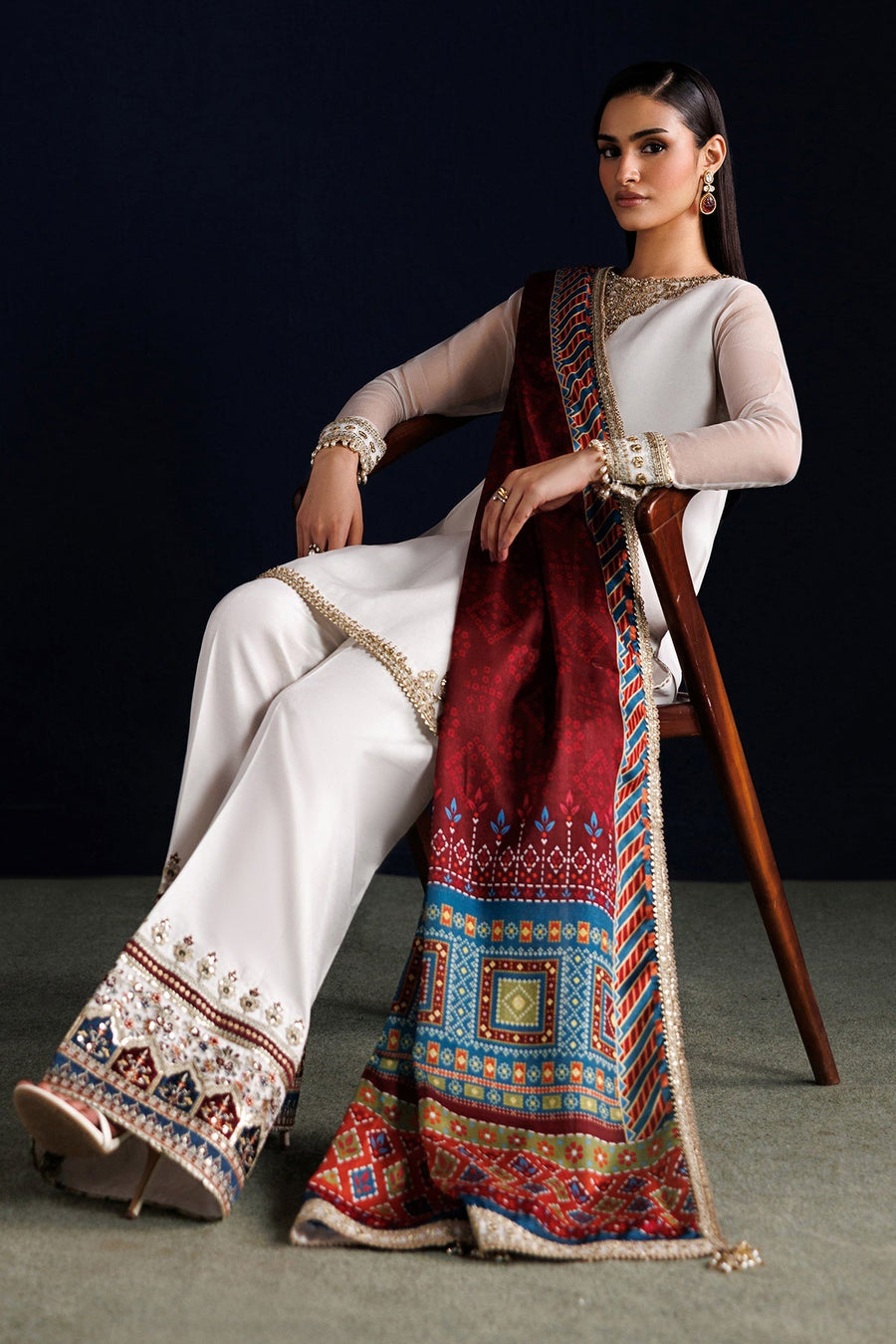 Embroidered Chiffon 3-Piece Formal Suit with Katan Silk Dupatta