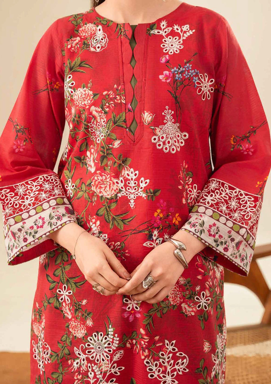 Crimson Red Chikankari Dobby Lawn Suit with Printed Chiffon Dupatta - Pehnaawaa