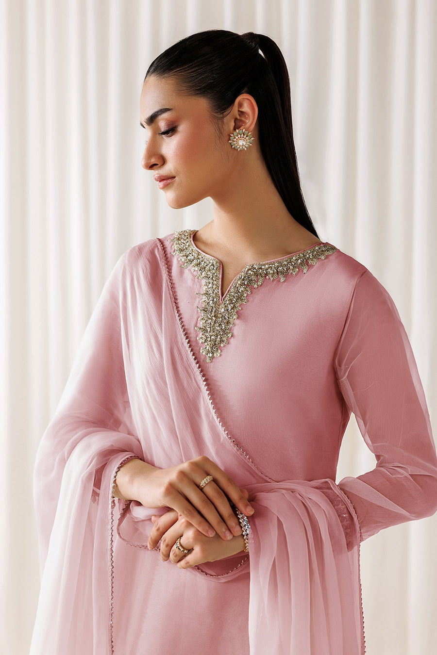 Embroidered Chiffon 3-Piece Formal Suit with Gharara