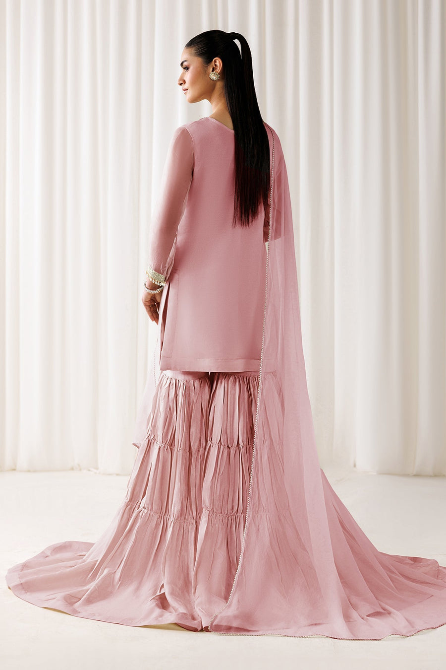 Embroidered Chiffon 3-Piece Formal Suit with Gharara