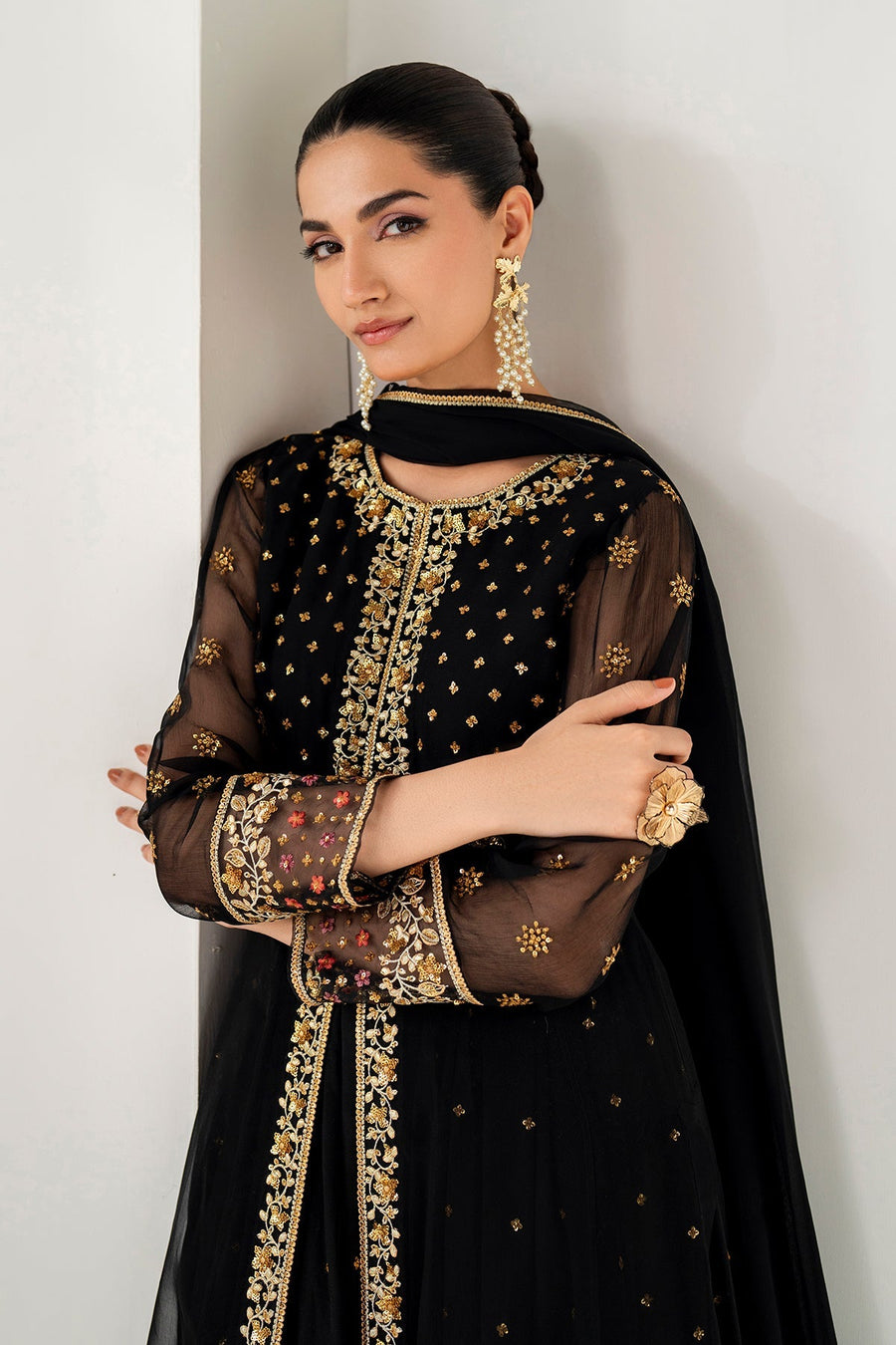 Black Embroidered Chiffon Frock with Dupatta | PR-1164