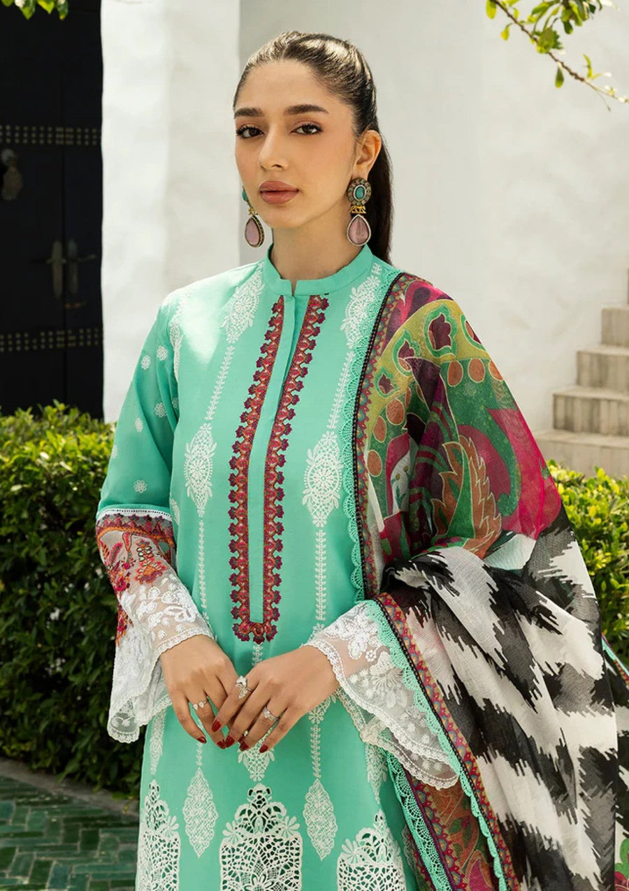 Mint Green Chikankari Lawn Suit with Digital Printed Net Dupatta - Pehnaawaa