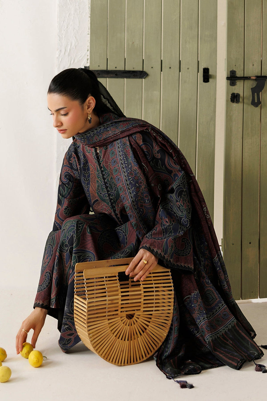 Midnight Blue and Maroon Paisley Digital Printed Lawn Suit with Cotton Silk Dupatta