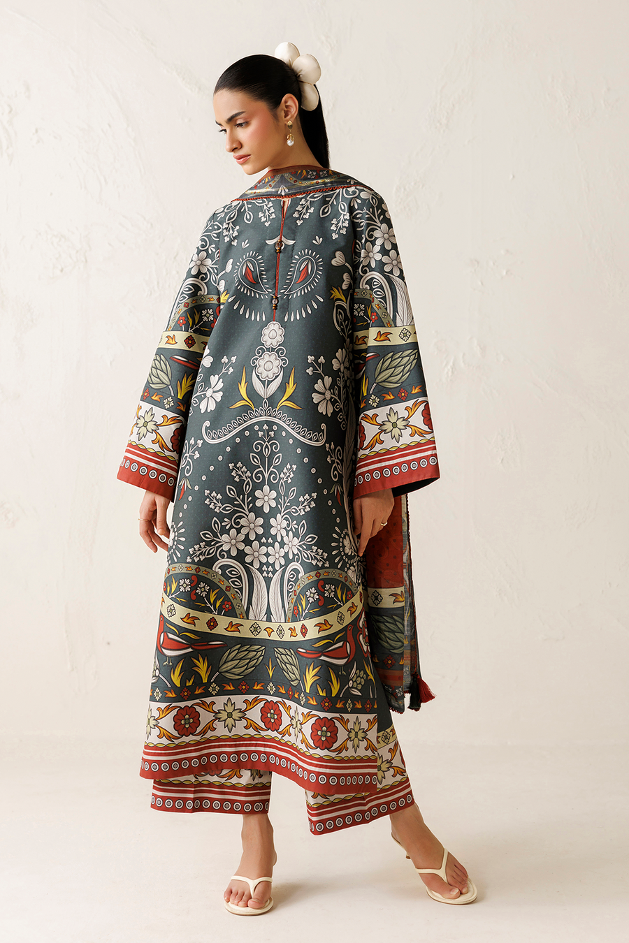 Charcoal Grey Digital Printed Lawn Suit with Cotton Silk Dupatta