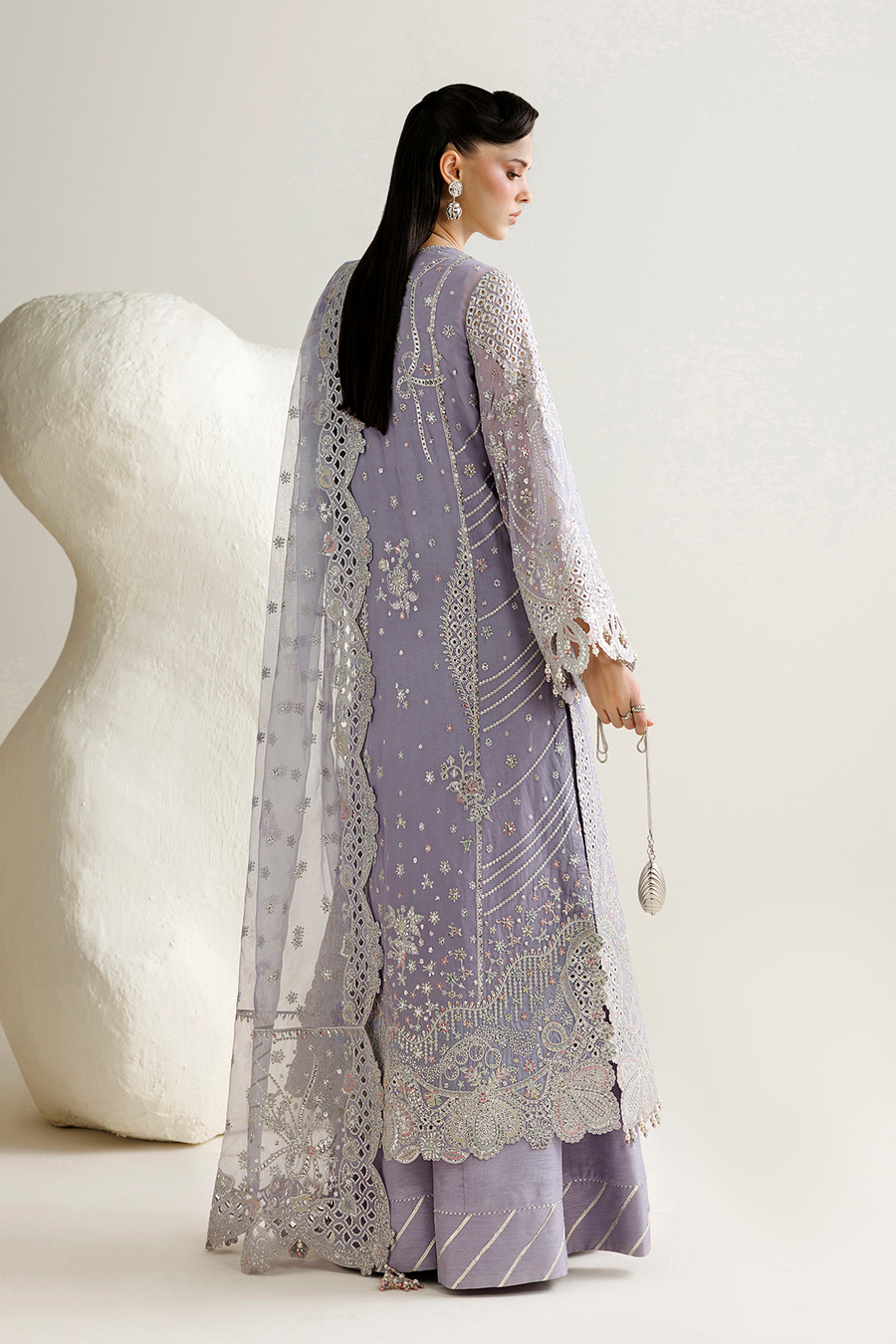 Lavender Embroidered Georgette Chiffon 3-Piece Suit with Organza Dupatta