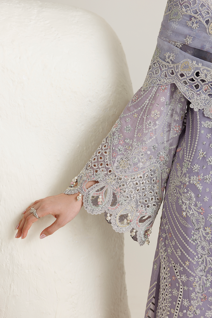Lavender Embroidered Georgette Chiffon 3-Piece Suit with Organza Dupatta