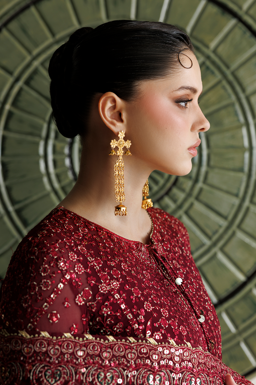 Deep Maroon Embroidered Chiffon 3-Piece Suit with Organza Dupatta