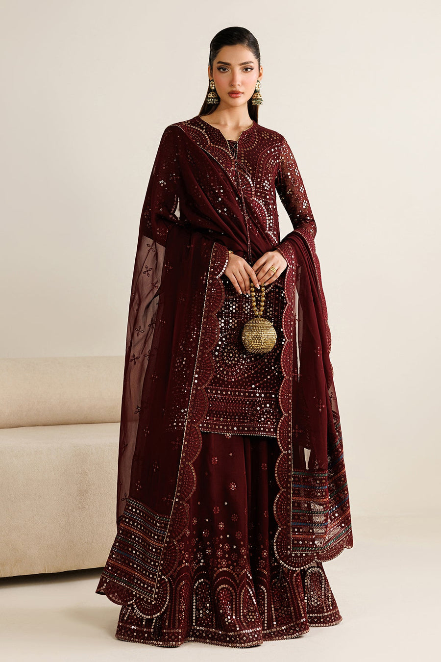 Embroidered Chiffon 3-Piece Formal Suit with Embroidered Dupatta