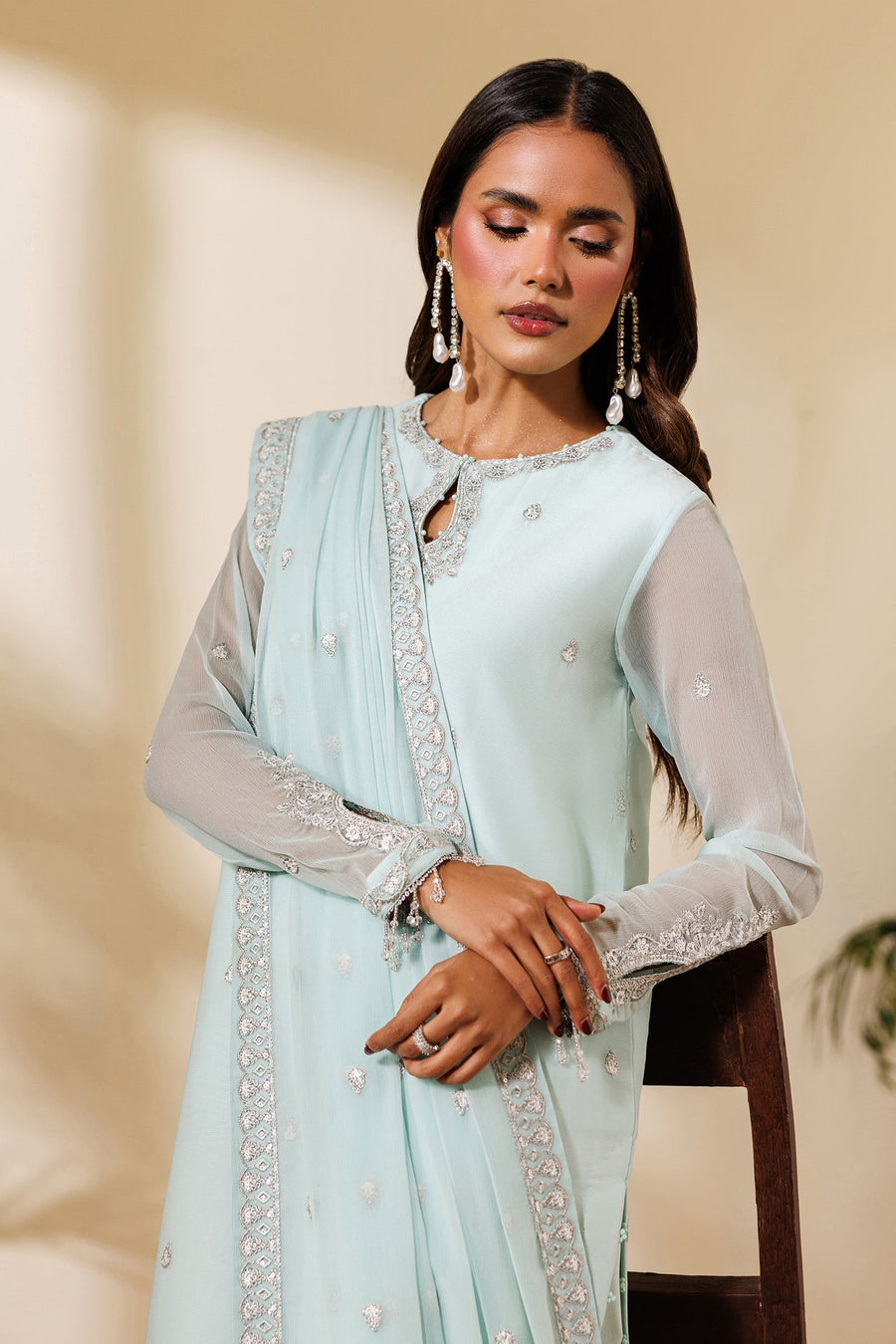 Embroidered Chiffon Sharara Suit | EMC 21