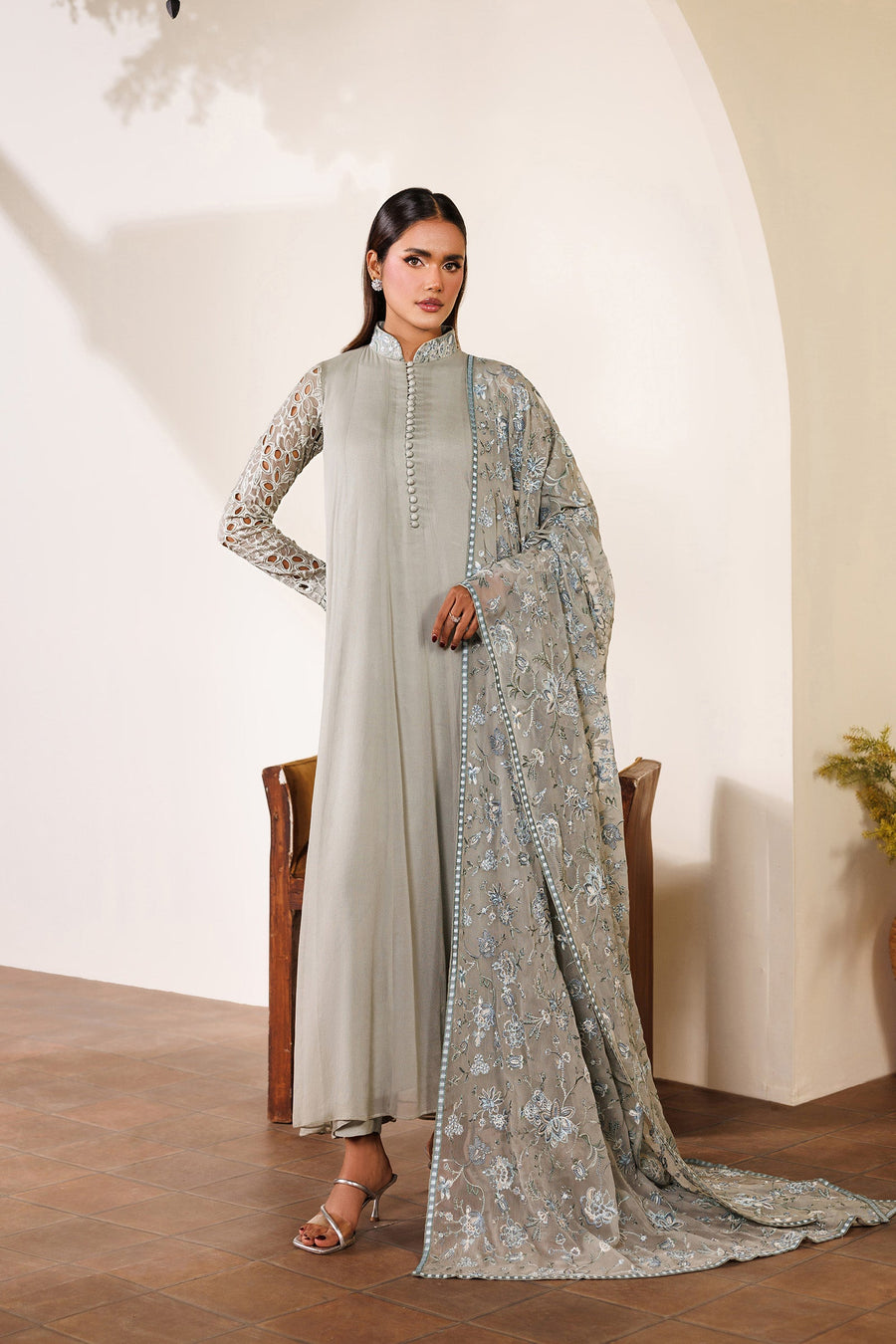 Embroidered Chiffon Frock Suit | EMC 19