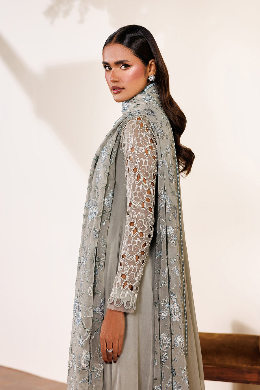 Embroidered Chiffon Frock Suit | EMC 19