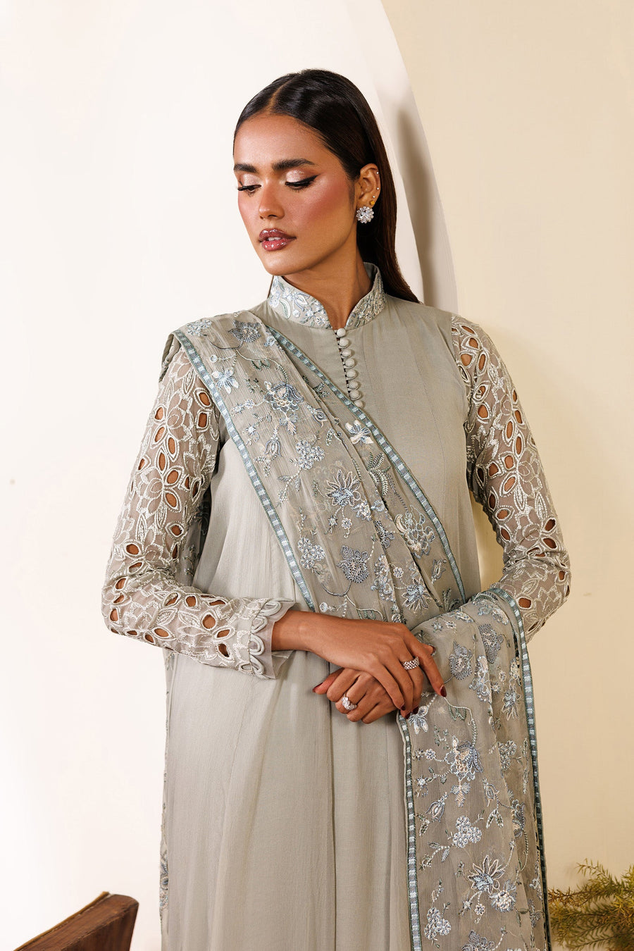 Embroidered Chiffon Frock Suit | EMC 19