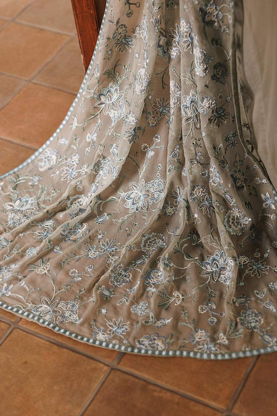 Embroidered Chiffon Frock Suit | EMC 19